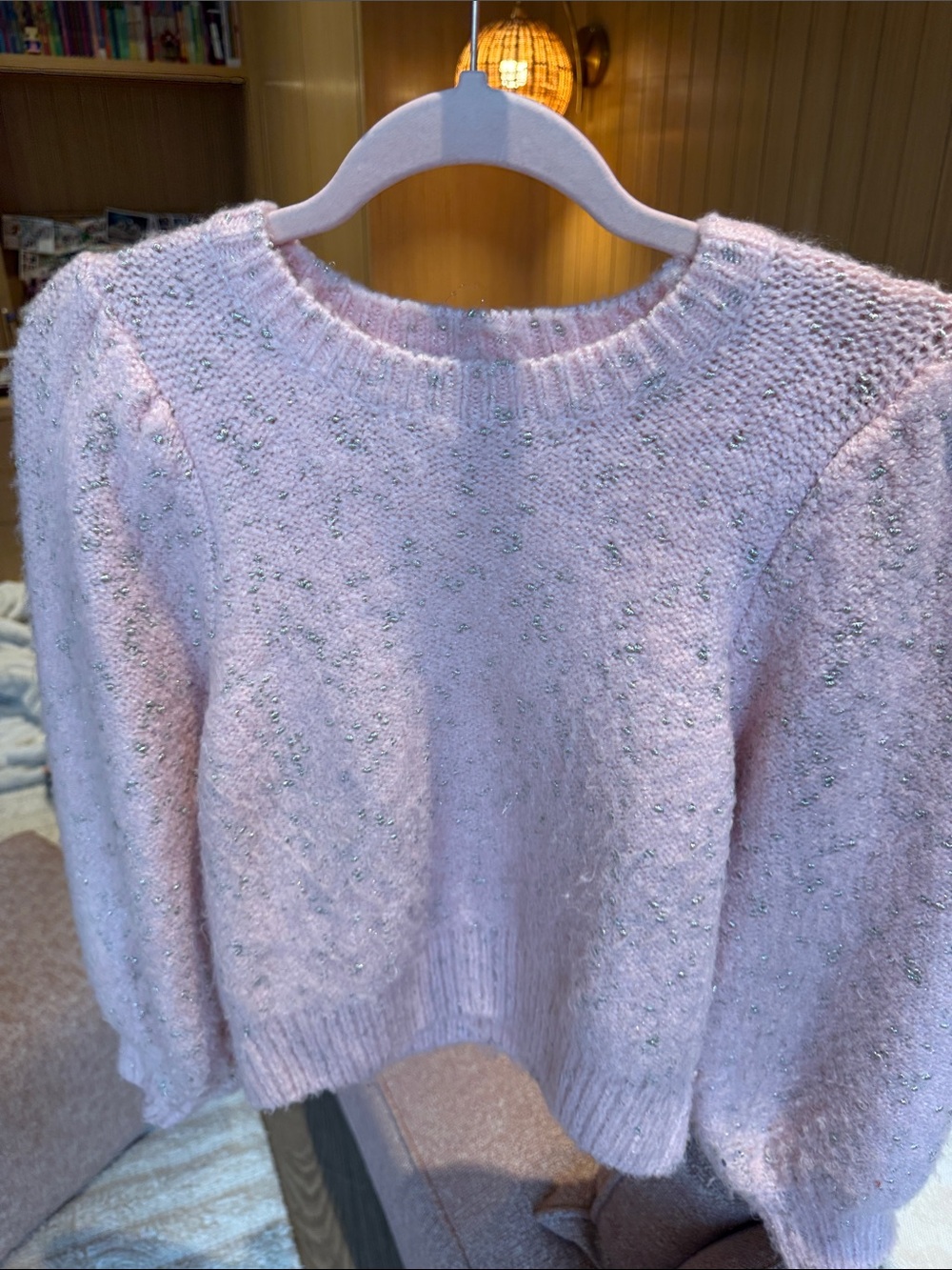 Zara Pale Pink Crewneck Sweater with Subtle Sparkle